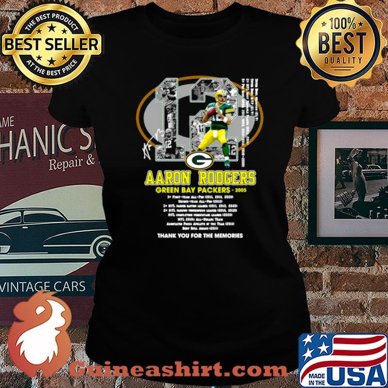 12 Aaron Rodgers Green Bay Packers 2005 thank you for the memories signatures s Laides tee
