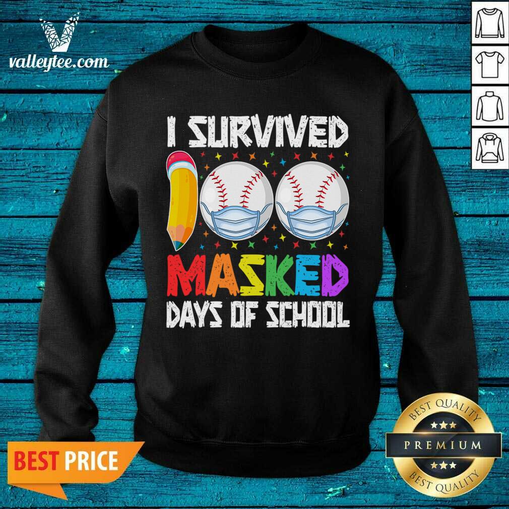 Great I Survived 100 Masked Days of School Baseball Wearing Mask Shirt - Image 5