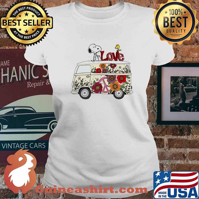 Love Bus Flowers Snoopy And Woodstock Shirt Ladies tee