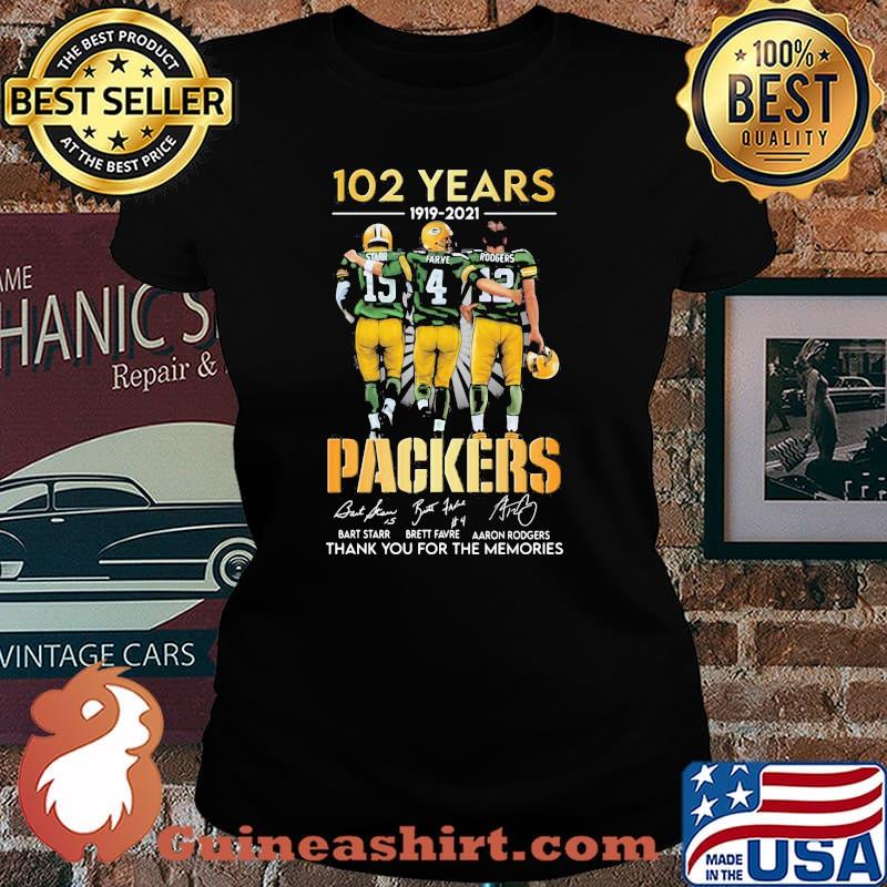 102 Years 1919 2021 Packers Thank You For The Memories Signature Shirt Laides tee