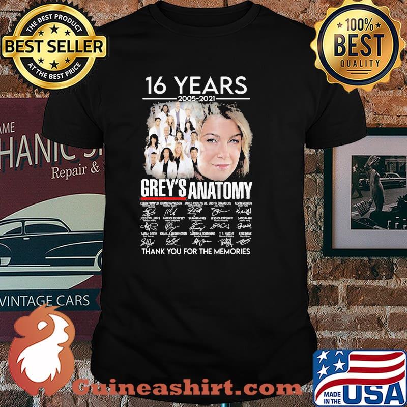 16 Years 2005 2021 Grey’s Anatomy Thank You For The Memories Signature Shirt