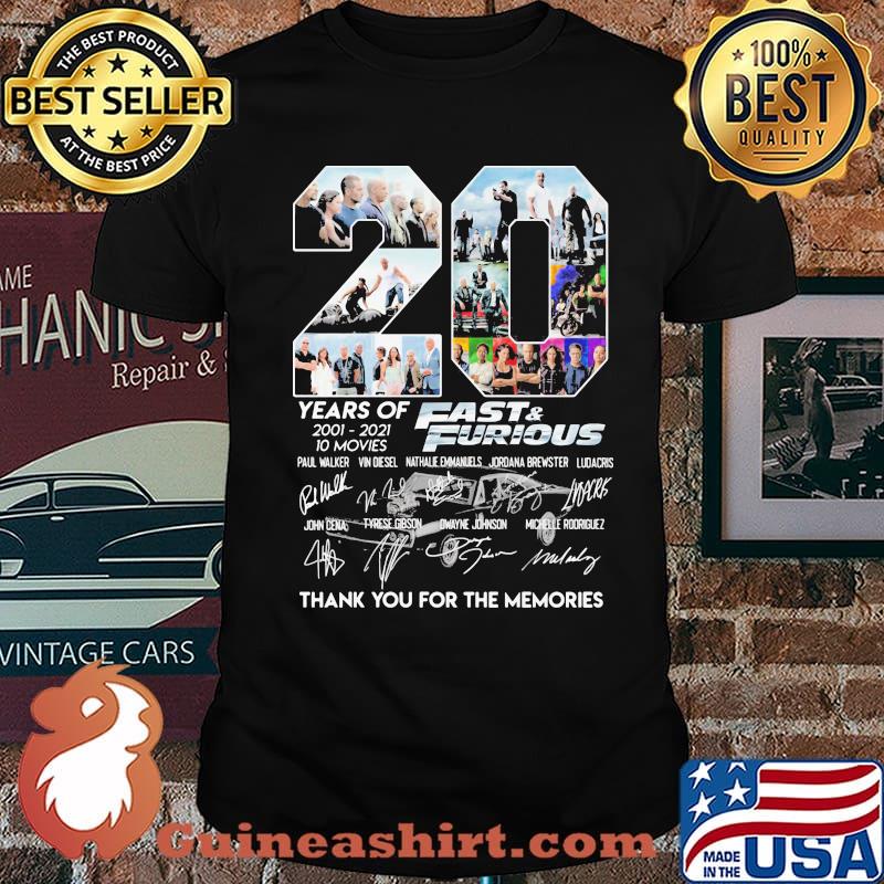 20 Years Of 2001 2021 Fast And Furious Signature Thank You For The Memories Shirt