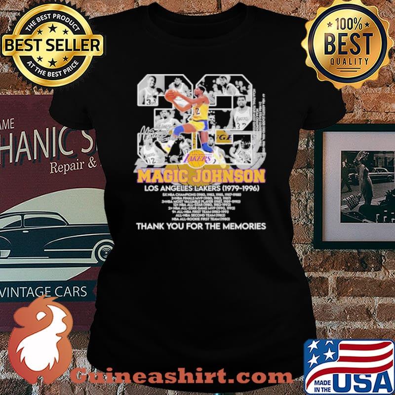 23 Magic Johnson Los Angeles Lakers1979 1996 Thank You For The Memories Signature Shirt Laides tee