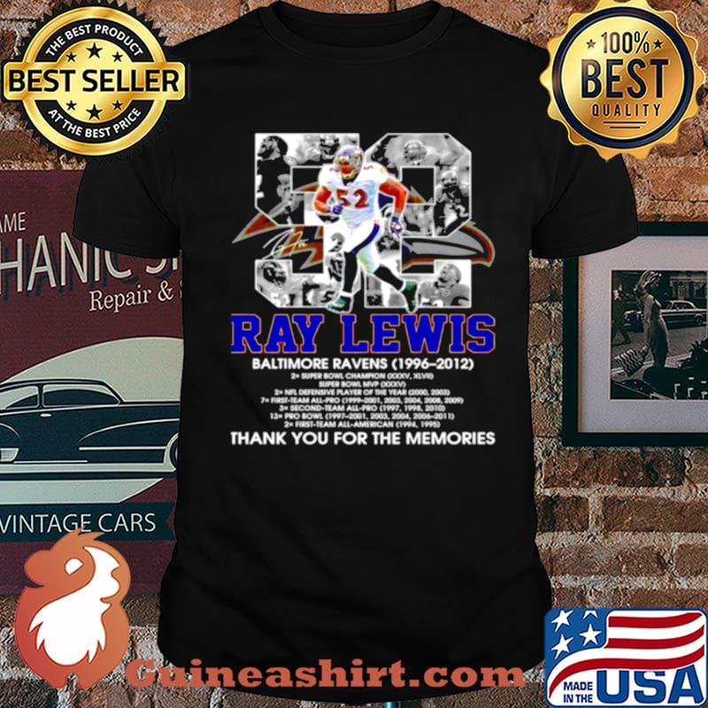 52 Ray Lewis Baltimore Ravens 1996 2012 Signatures Thanks For The Memories shirt