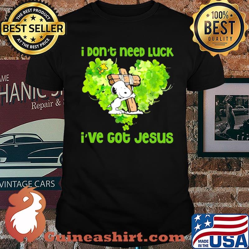 I Don’t Need Luck I’ve Got Jesus Snoopy Heart Patricks Day shirt