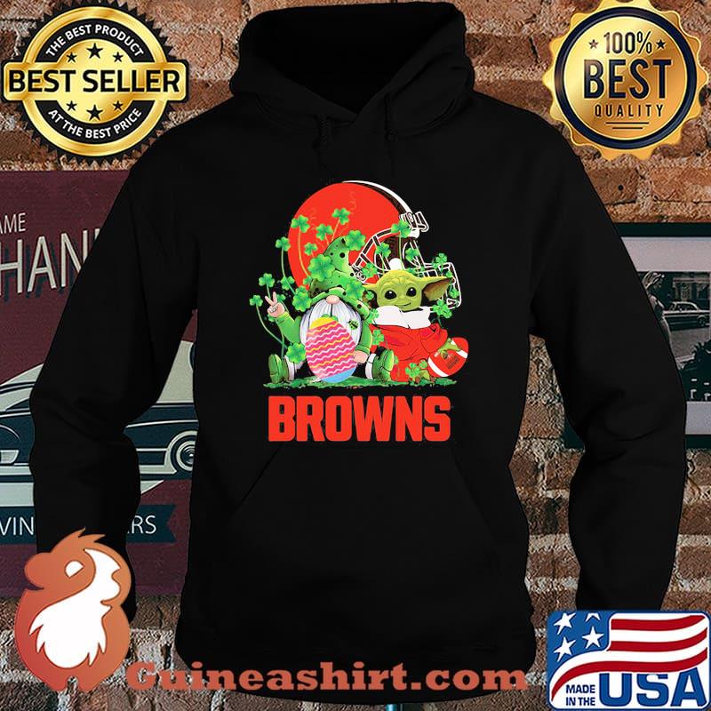 Browns Football Baby Yoda Vs Gnome Happy Easters And St Patricks Day Shirt Hoodie