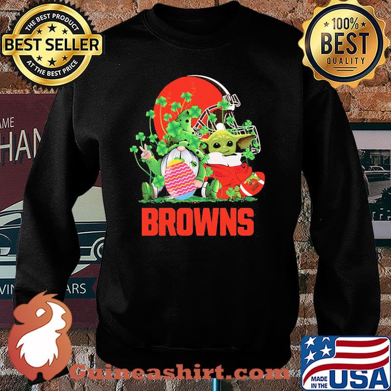 Browns Football Baby Yoda Vs Gnome Happy Easters And St Patricks Day Shirt Sweater