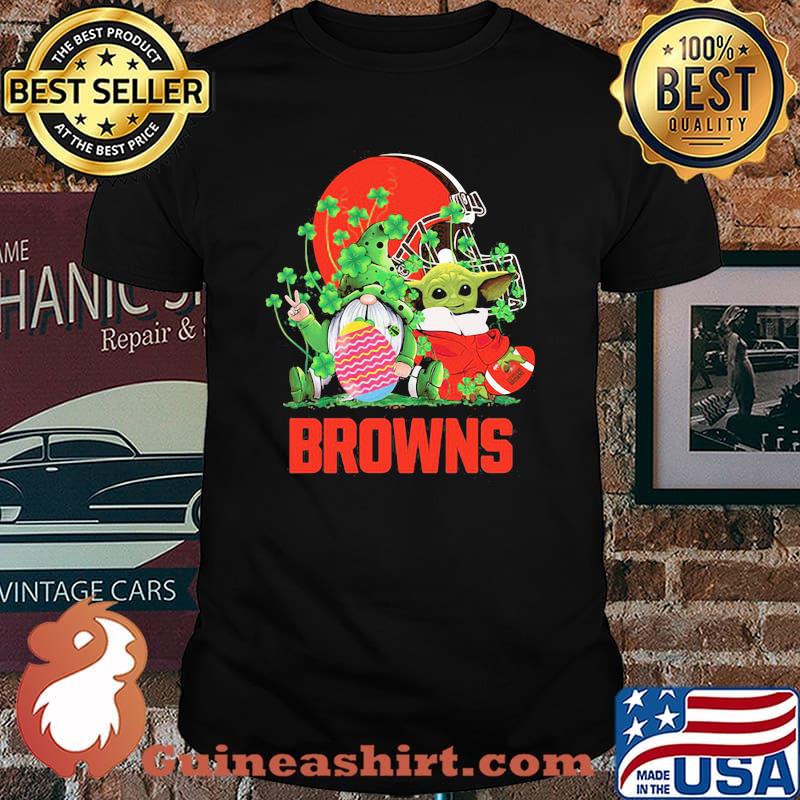 Browns Football Baby Yoda Vs Gnome Happy Easters And St Patricks Day Shirt