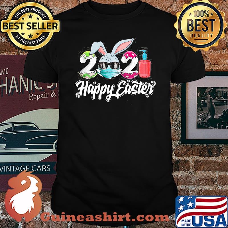 Happy Easter Day 2021 Bunny Wearing Mask Colorful Egg Shirt