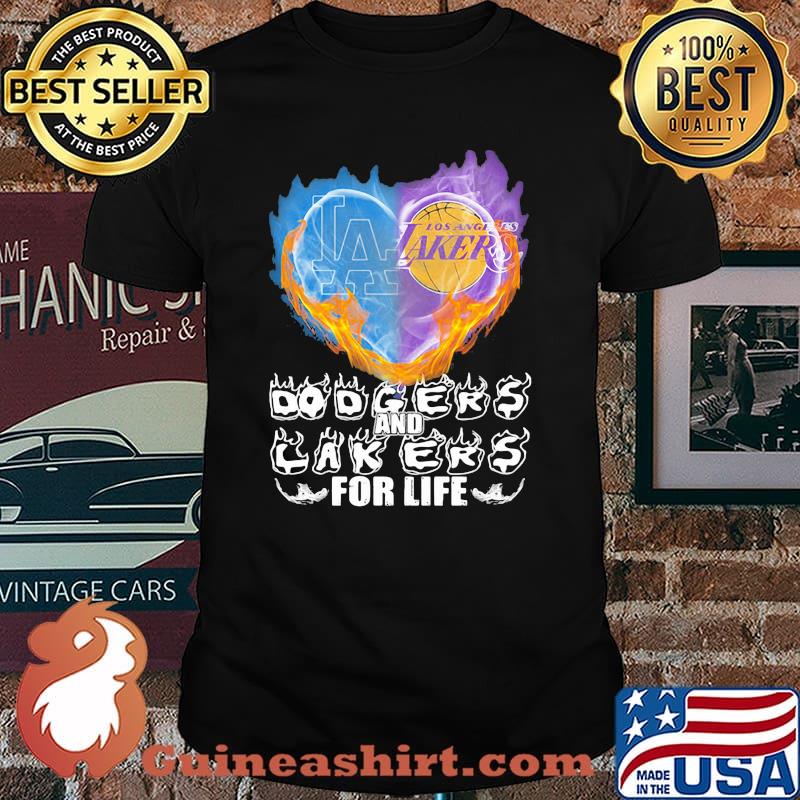Heart Fire Dodgers And Lakers For Life Football Shirt