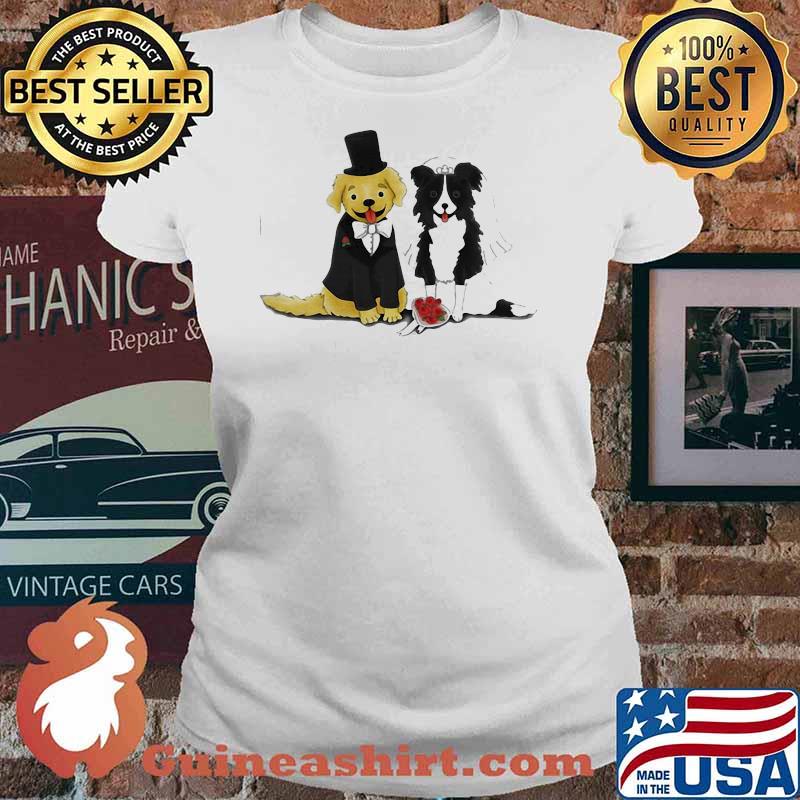 HOT DOG BRIDE AND GROOM – RETRIEVER AND COLLIE SHIRT Ladies tee