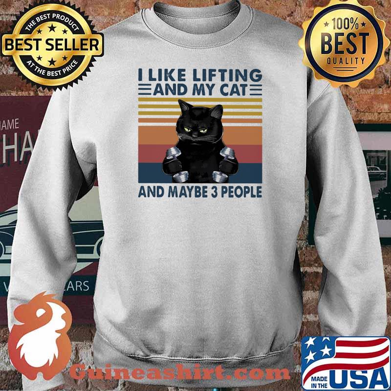 I Like Lifting And My Cat And Maybe Three People Black Cat Vintage Shirt Guineashirt