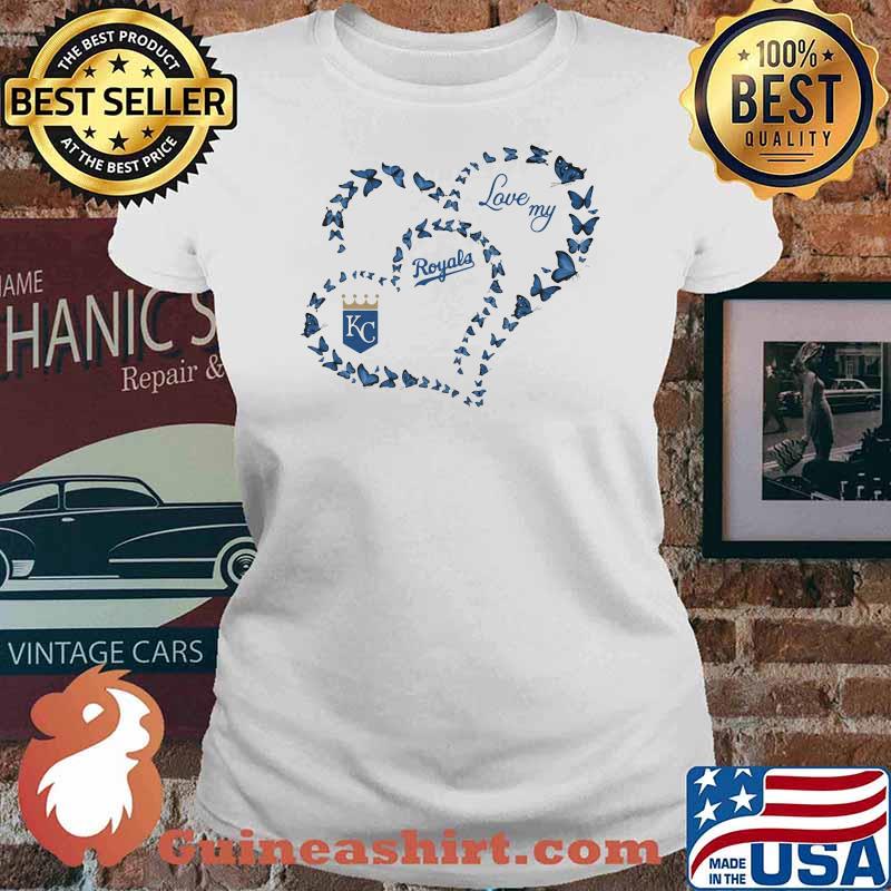 Love My Kansas City Royals Heart Butterflies Blue Shirt Ladies tee