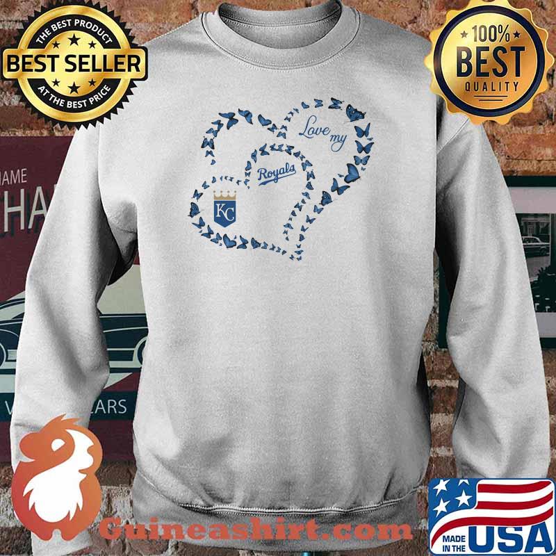 Love My Kansas City Royals Heart Butterflies Blue Shirt Sweater