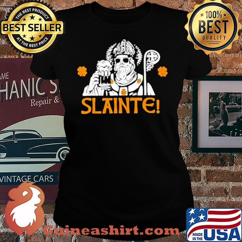 Slainte st patricks day drinking beer lover lucky shamrock Laides tee