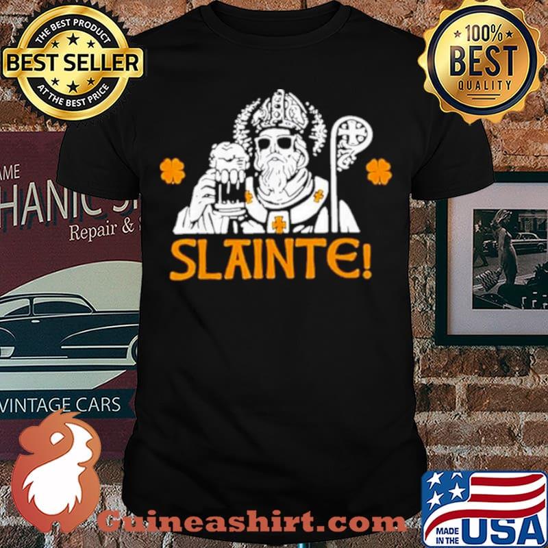 Slainte st patricks day drinking beer lover lucky shamrock shirt