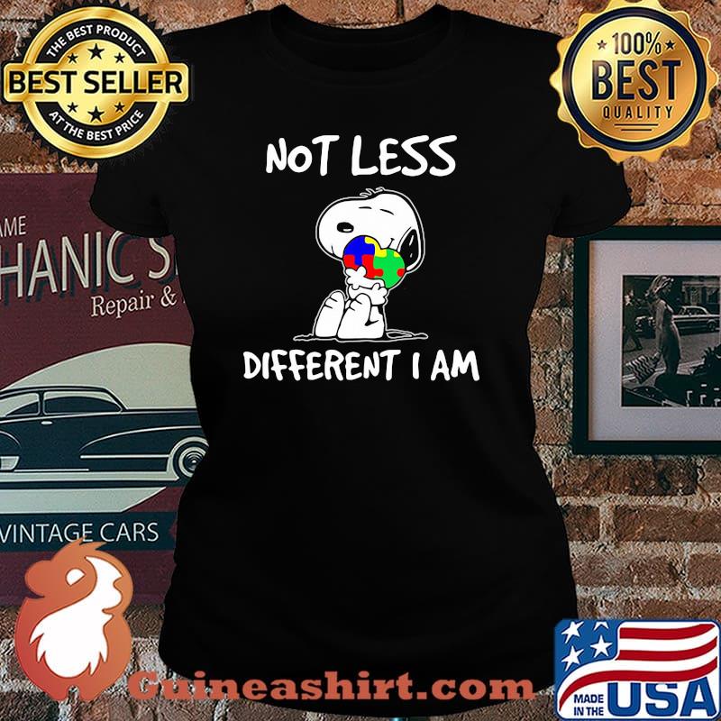 Snoopy Hug Heart Autism Awareness Not Less Different I Am Shirt Laides tee