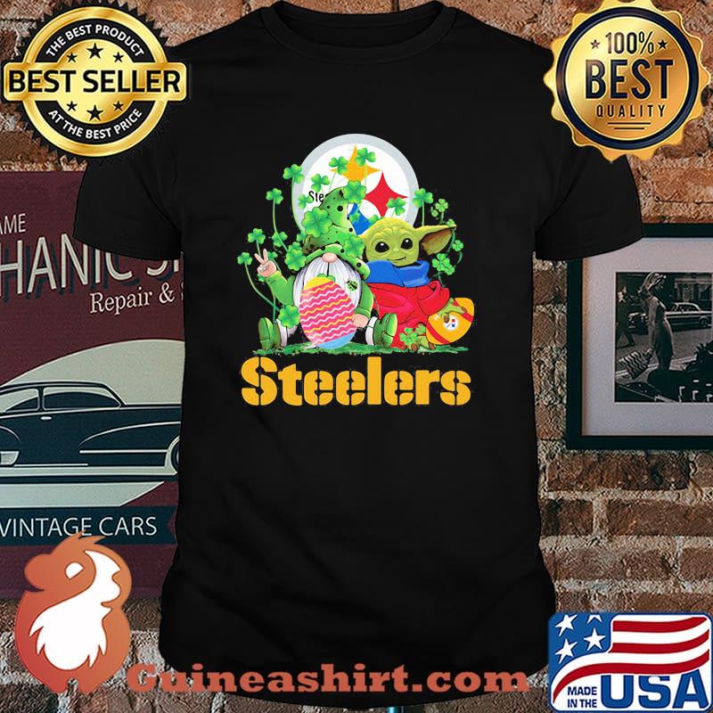 Steelers Football Baby Yoda Vs Gnome Happy Easters And St Patricks Day Shirt