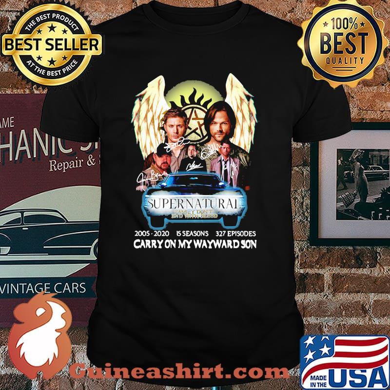 Supernatural 2005 2020 5 Seasons 327 Episodes Carry On My Wayward Son Signatures Shirt