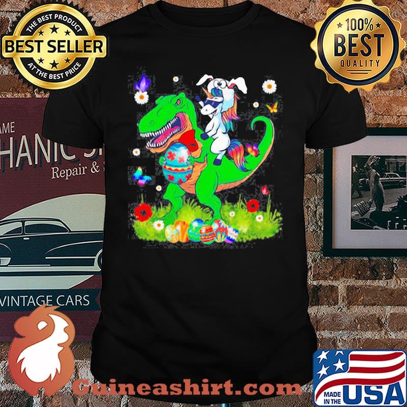 Unicorn Riding Dinosaur Happy Easterawr Eggs shirt