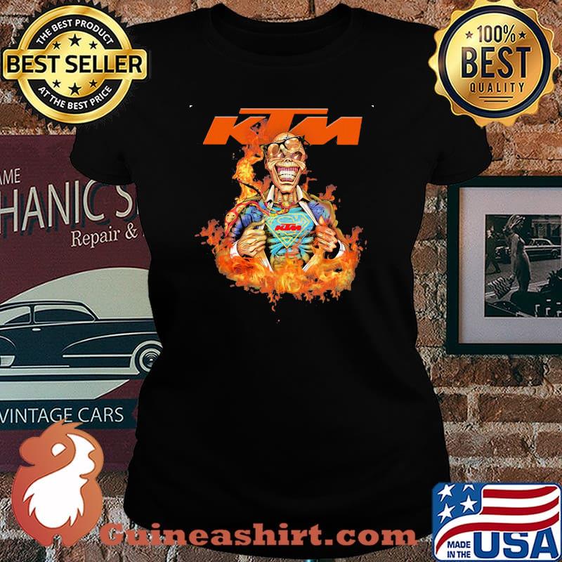 Skull Superman With Logo Ktm Motorcycle Fire Shirt Laides tee
