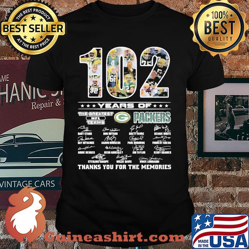 102 Years Of The Greatest Teams Pacckers Thanks For The Memories Signature Shirt