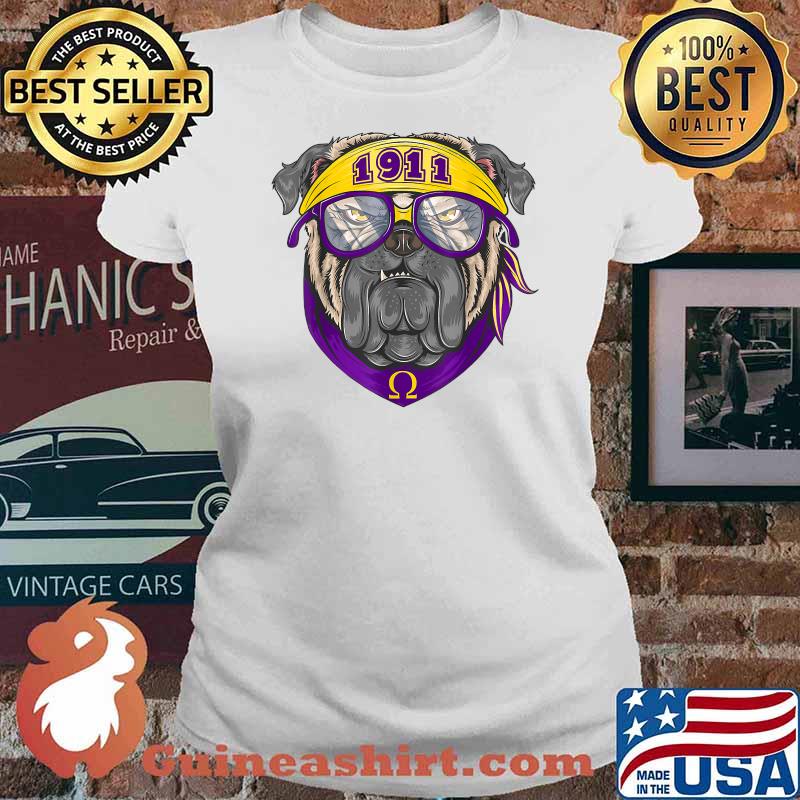 1911 Omega Dog Purple Psi And Yellow Phi hirt Ladies tee