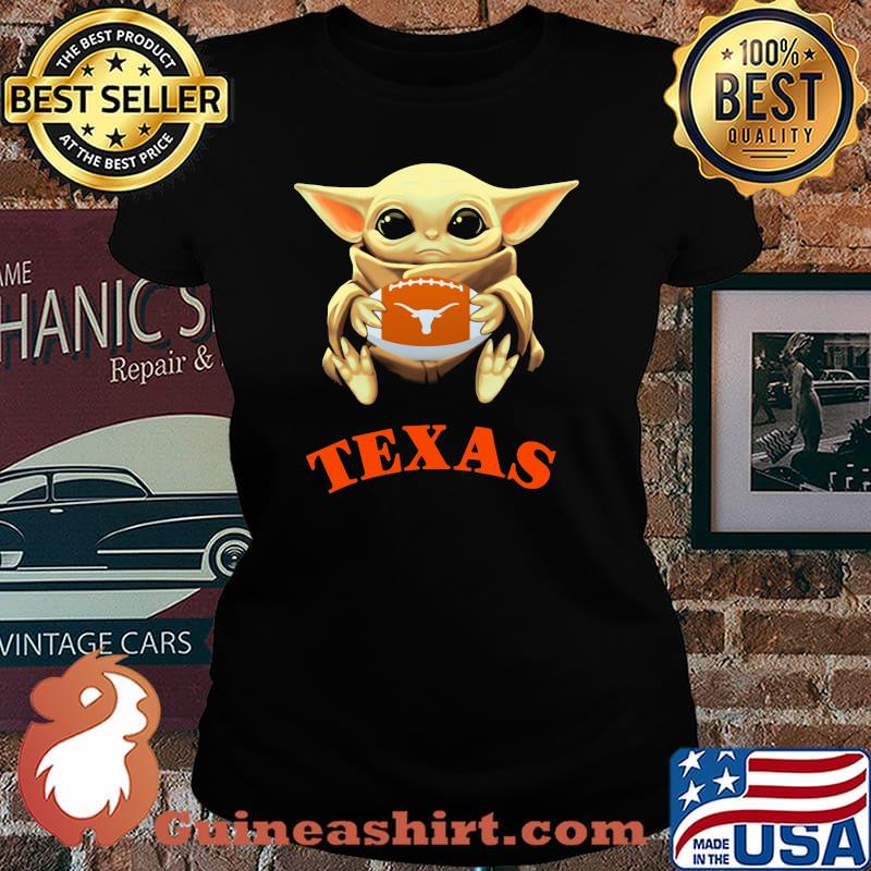 Baby Yoda Hug Ball Team Texas Longhorns Shirt Laides tee