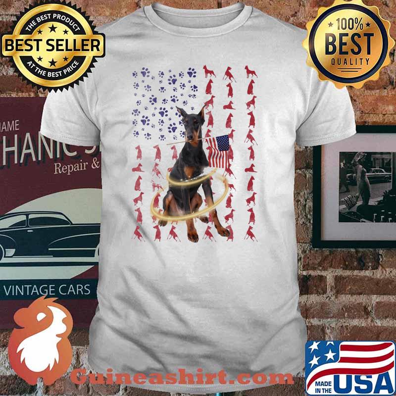 Doberman Pinscher With Flag Shirt