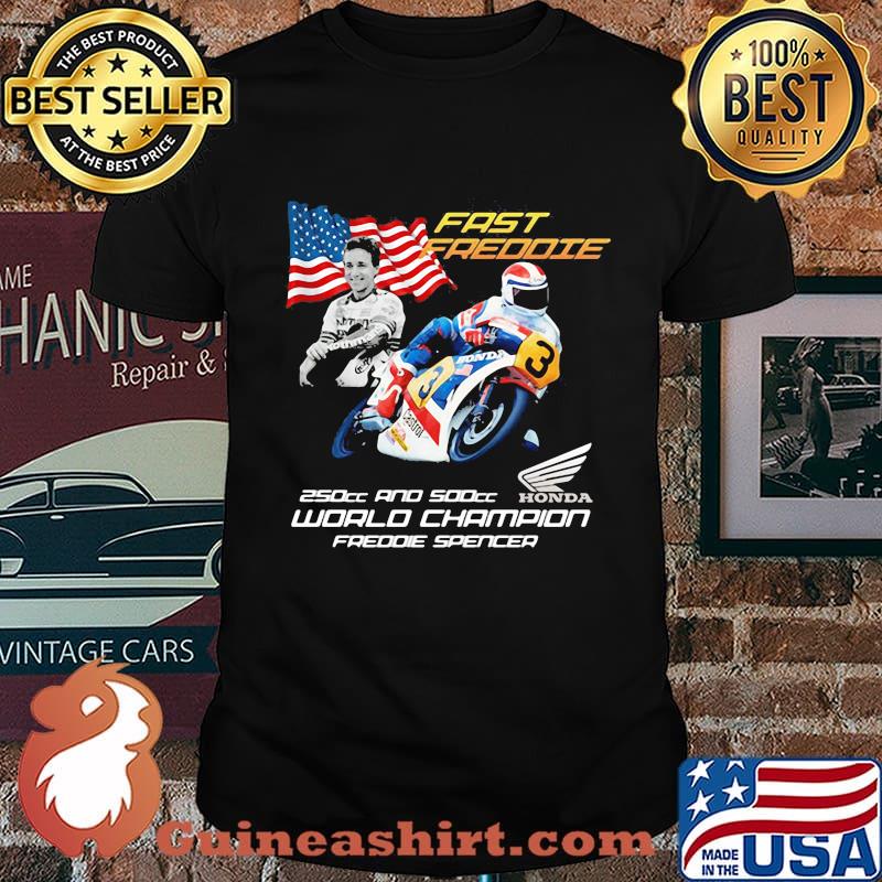 Fast Freddie 250cc And 500cc World Chamoion Freddie Spencer Honda Logo American Flag Shirt
