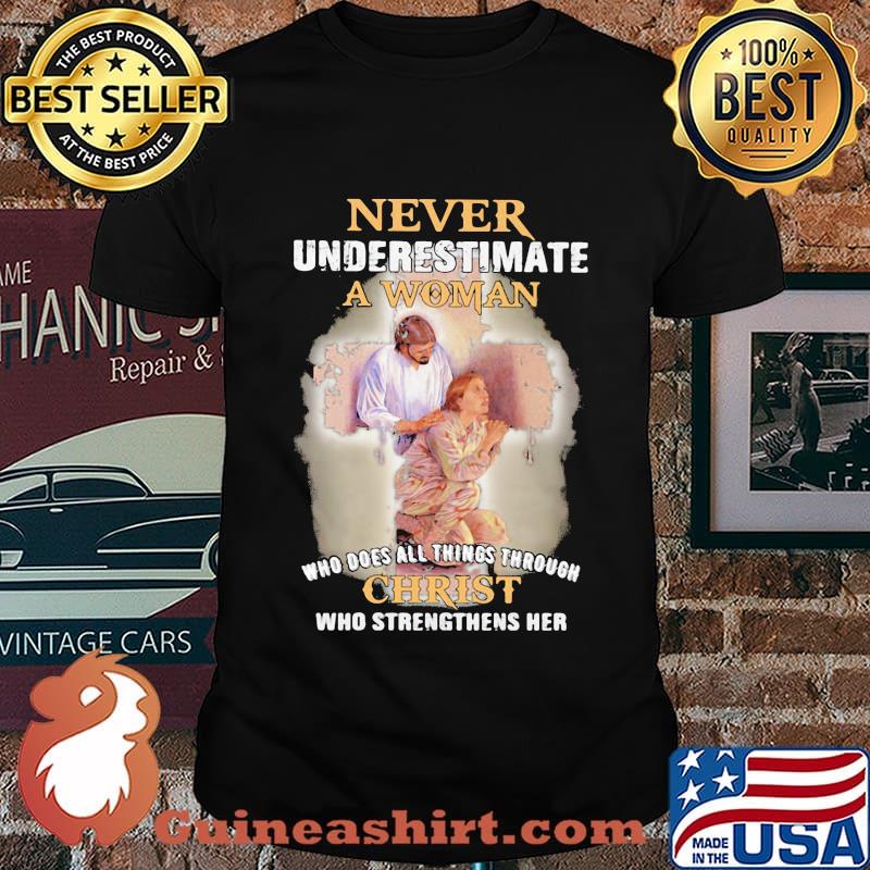 Female Veteran Never Underestimate A Woman who does all things through christ shirt