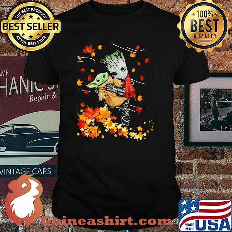 Groot Hug Baby Yoda Maple Leaves Shirt