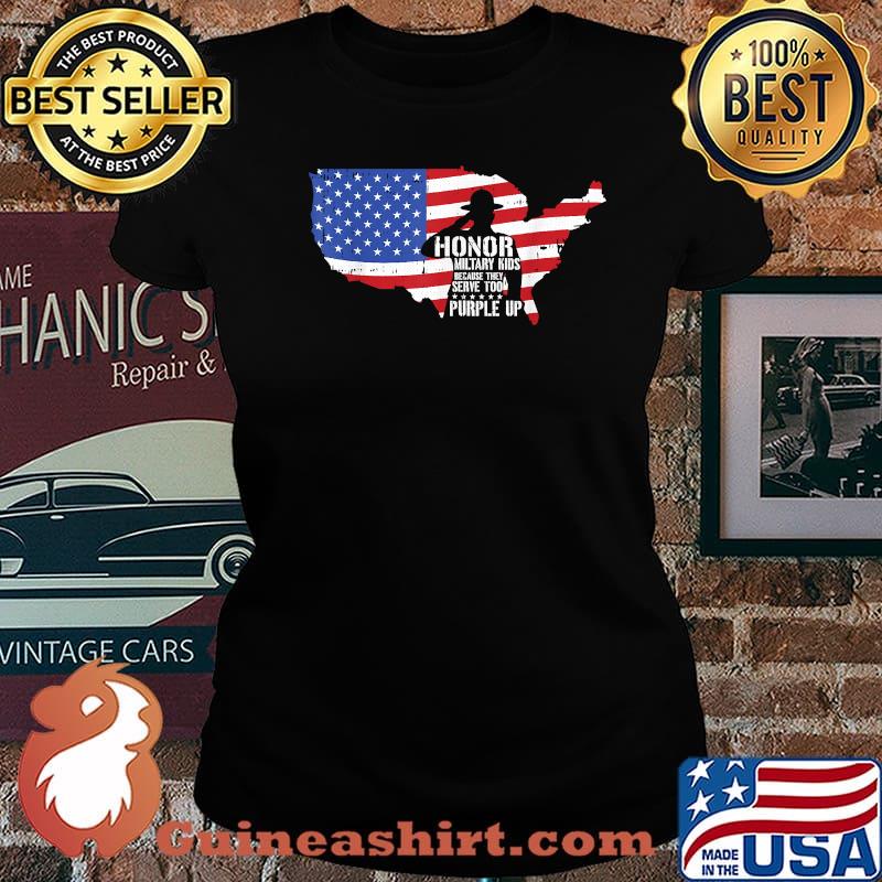 Honor Military Kids Because They Serve Too Purple Up American Flag Shirt Laides tee
