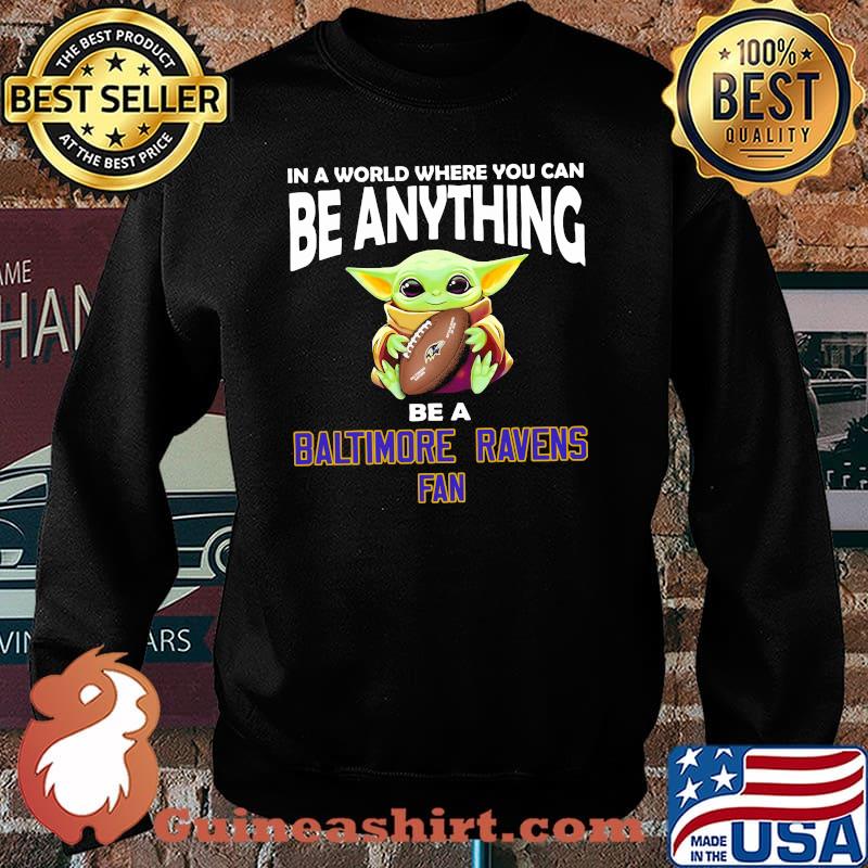 In A World Where You Can Be Anything Be A Baltimore Ravens Fan Baby Yoda Shirt Sweater