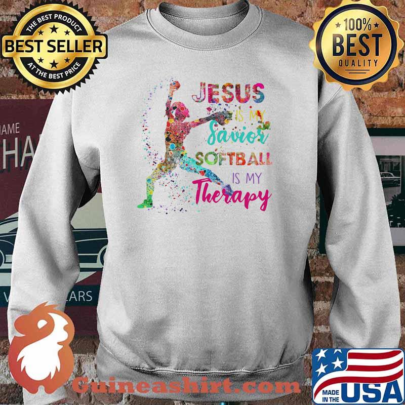Jesus Is My Savior Softball Is My Therapy Watercolor Shirt Sweater