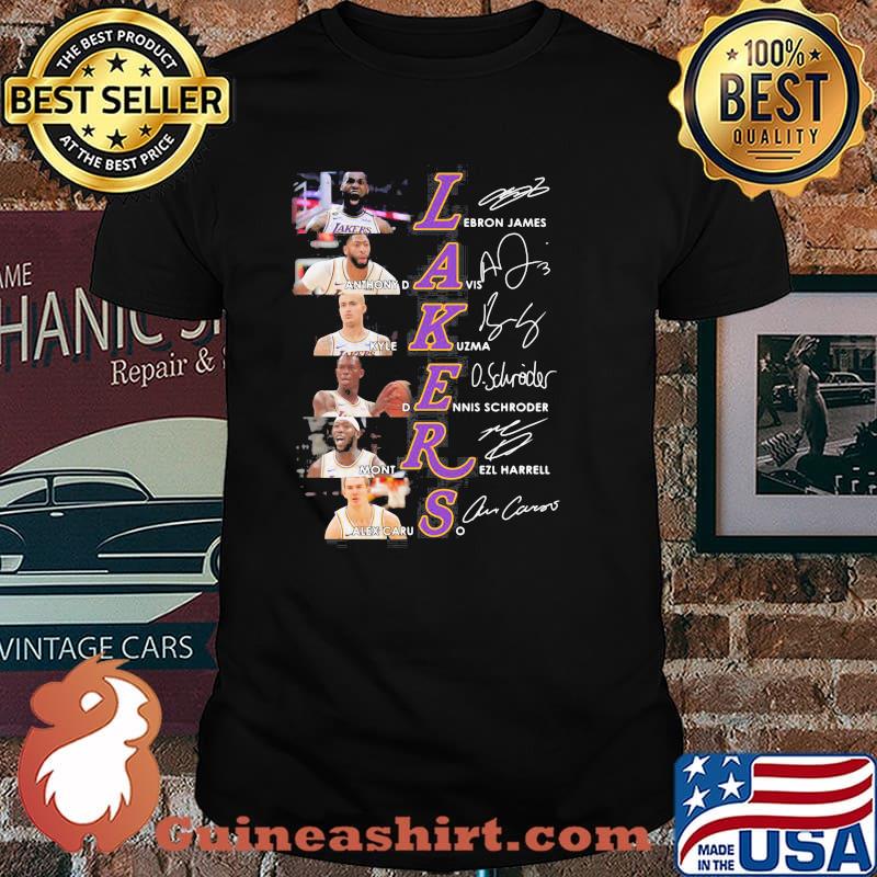Lakers Lebron James Anthony Davis Kyle Kuzma Dennis Schroder Mont Rezl Harrell Alex Caruso signatures shirt
