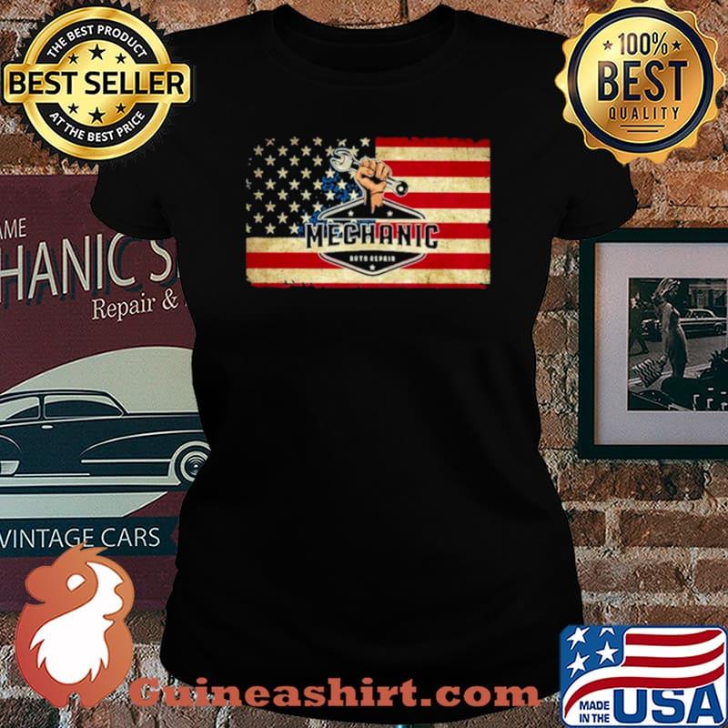 Mechanic auto repair American flag Laides tee