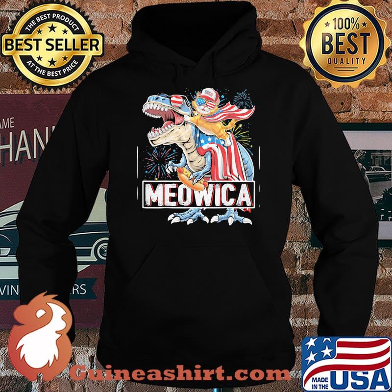 Meowica Cat T Rex Dinosaur 4th of July American Flag Shirt Hoodie