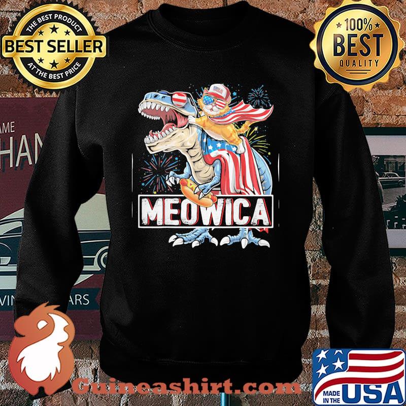 Meowica Cat T Rex Dinosaur 4th of July American Flag Shirt Sweater