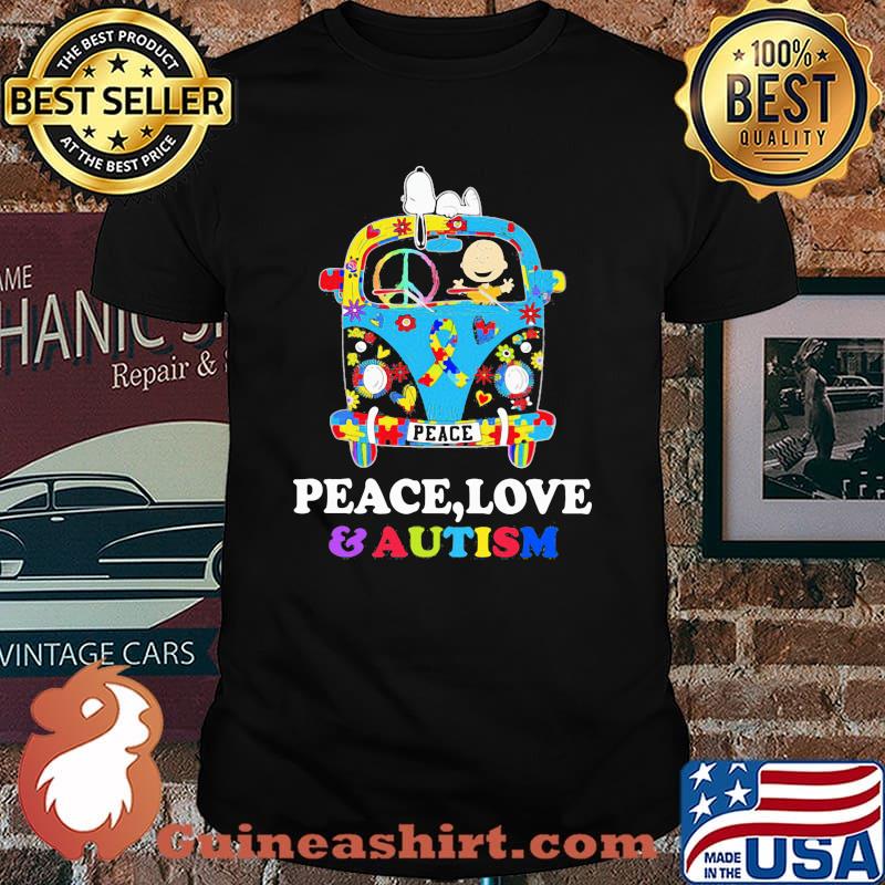 Peace Love And Autism Awareness Bus Snoopy Shirt
