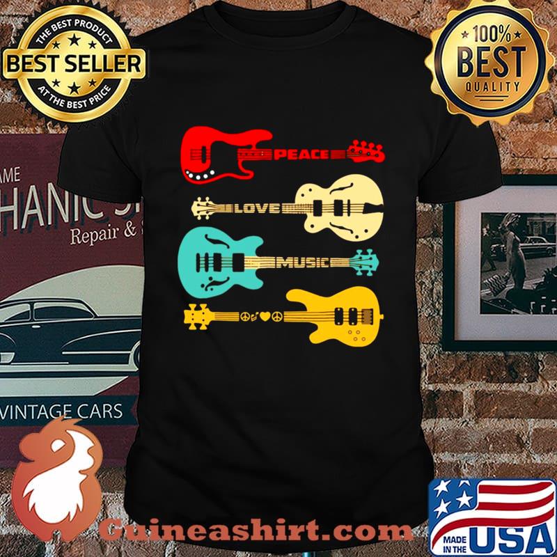 Peace Love Music Bass Guitar T shirt