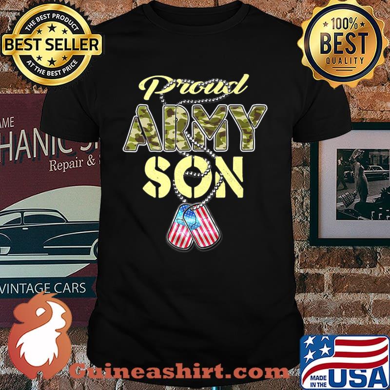 Proud Army Son US Flag Camo Dog Tags Pride Military Shirt