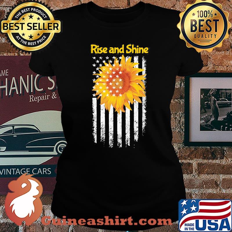 Rise and Shine America Flag Sunflower Shirt Laides tee