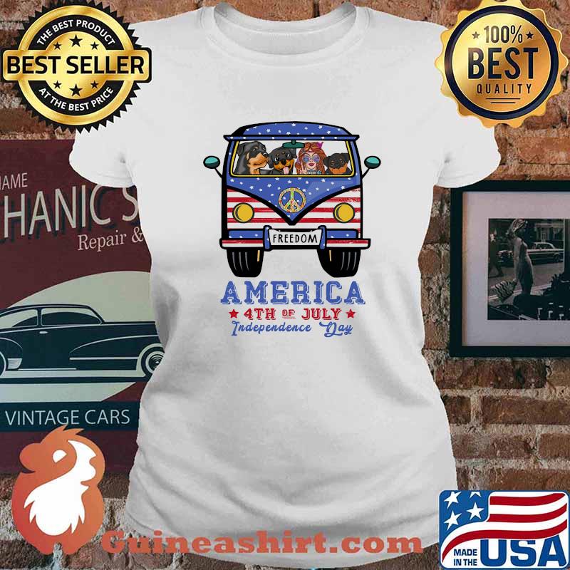 Rottweiler hippie Freedom America 4th of July Independence day Ladies tee