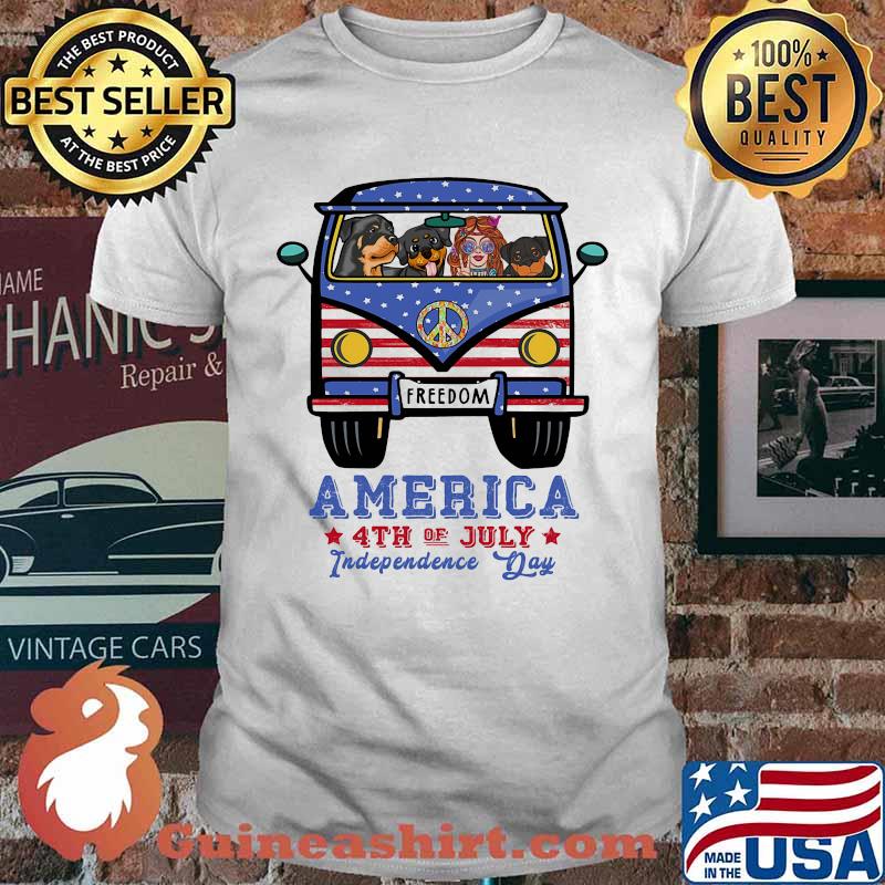 Rottweiler hippie Freedom America 4th of July Independence day shirt
