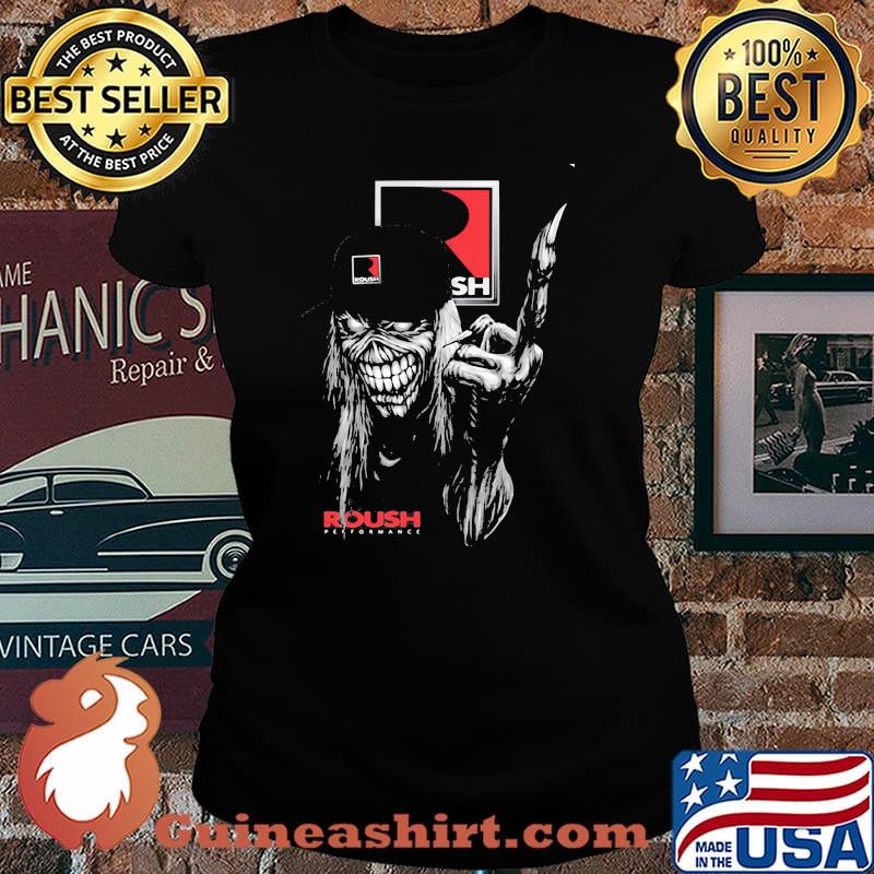 Skull Wear Hat And Holding Roush Logo Shirt Laides tee