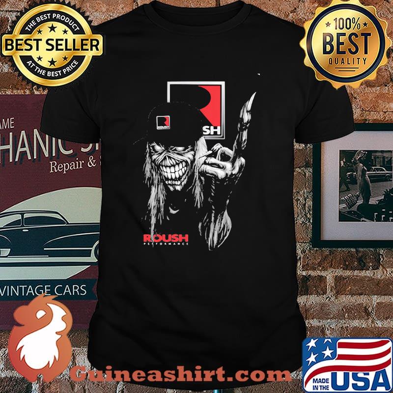 Skull Wear Hat And Holding Roush Logo Shirt