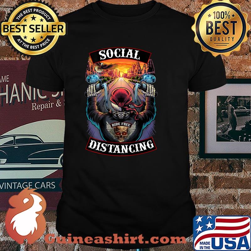 Social Distancing Mens Motorcycle Biker Skull Shirt