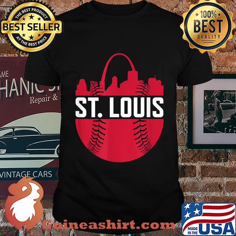 St. Louis Baseball STL Skyline Novelty Cardinal Red Ball Shirt