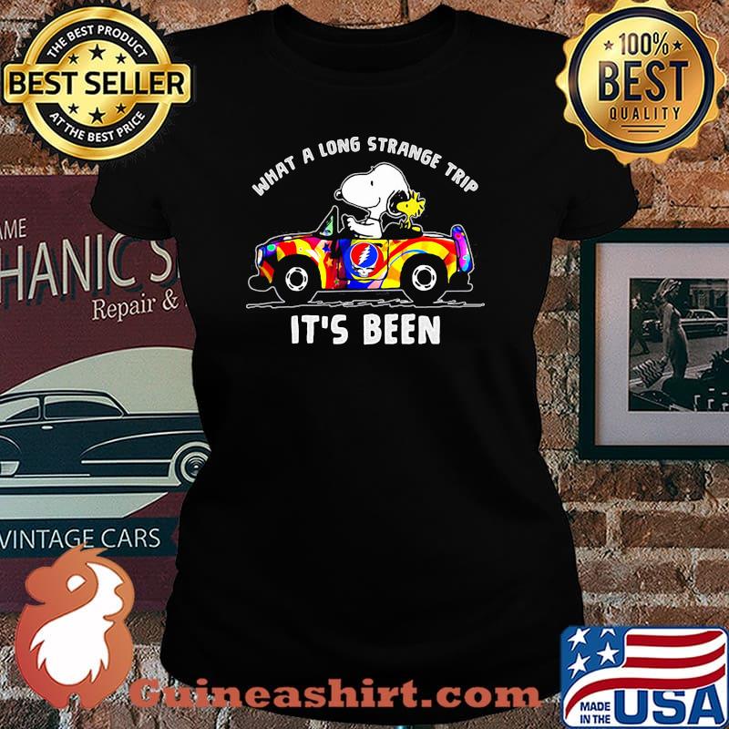 What A Long Strange Trip It’s Been Snoopy Driving Car Grateful Dead Skull Shirt Laides tee